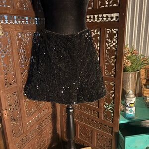 SHEIN Black Sequin High Waist Skater Shorts/ Hot Pants